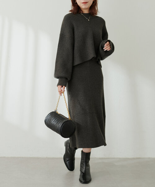 natural couture（ナチュラルクチュール）の「SET UPガーリーニットワンピース（ワンピース・レディース・チャコールグレー/ライトベージュ/モカ/ボルドー・SMALL/MEDIUM）」の9枚目の写真