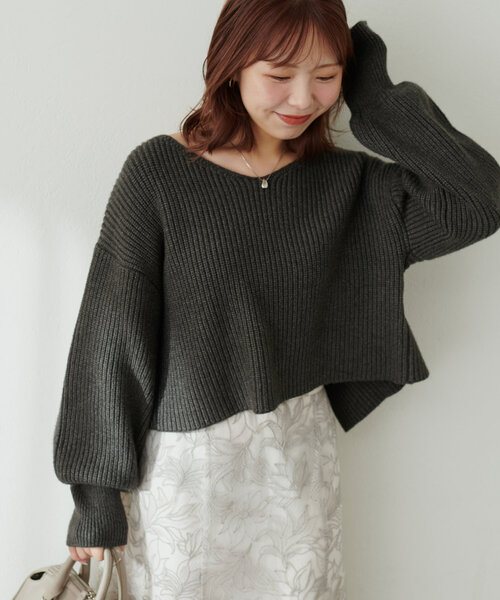 natural couture（ナチュラルクチュール）の「SET UPガーリーニットワンピース（ワンピース・レディース・チャコールグレー/ライトベージュ/モカ/ボルドー・SMALL/MEDIUM）」の10枚目の写真