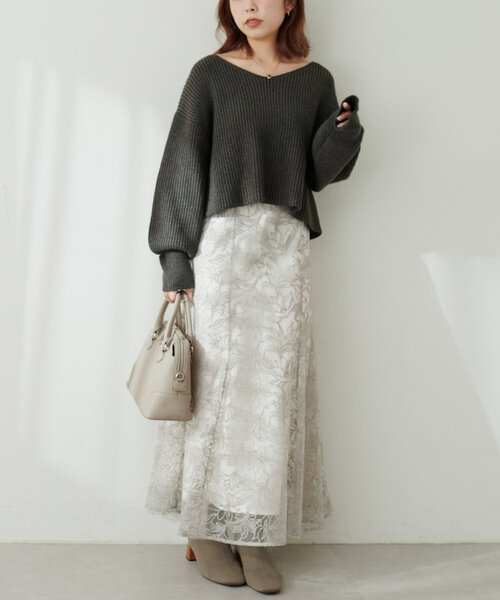 natural couture（ナチュラルクチュール）の「SET UPガーリーニットワンピース（ワンピース・レディース・チャコールグレー/ライトベージュ/モカ/ボルドー・SMALL/MEDIUM）」の12枚目の写真