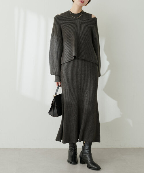 natural couture（ナチュラルクチュール）の「SET UPガーリーニットワンピース（ワンピース・レディース・チャコールグレー/ライトベージュ/モカ/ボルドー・SMALL/MEDIUM）」の13枚目の写真