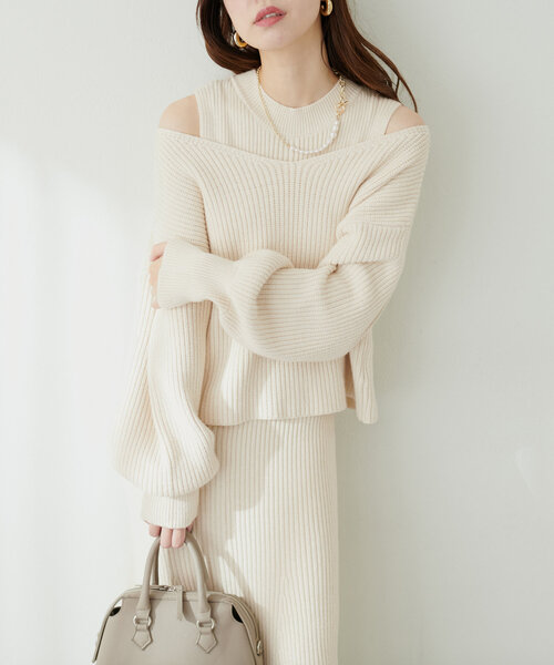 natural couture（ナチュラルクチュール）の「SET UPガーリーニットワンピース（ワンピース・レディース・チャコールグレー/ライトベージュ/モカ/ボルドー・SMALL/MEDIUM）」の19枚目の写真