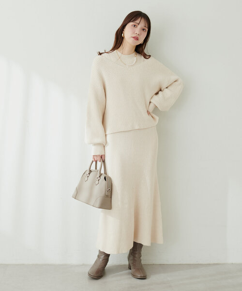 natural couture（ナチュラルクチュール）の「SET UPガーリーニットワンピース（ワンピース・レディース・チャコールグレー/ライトベージュ/モカ/ボルドー・SMALL/MEDIUM）」の21枚目の写真