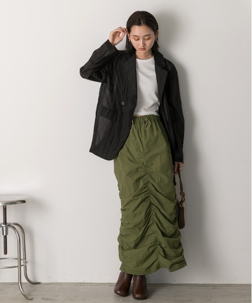 ad thie(アドティエ)の「Iライン・ナイロン ギャザーデザインスカート(スカート・レディース・チョコ/カーキ/ベージュ/ブラック・FREE)」の14枚目の写真