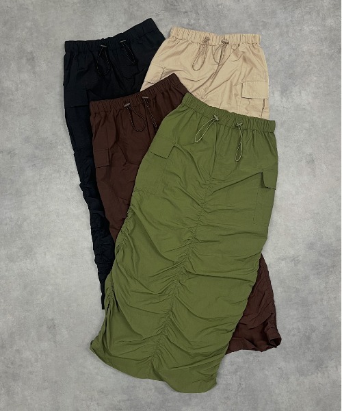 ad thie(アドティエ)の「Iライン・ナイロン ギャザーデザインスカート(スカート・レディース・チョコ/カーキ/ベージュ/ブラック・FREE)」の15枚目の写真