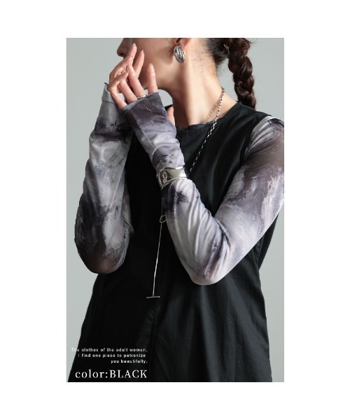 Sawa a la mode（サワアラモード）の「マーブル柄クルーネックチュールカットソー（Tシャツ/カットソー・レディース・ブラック/ピンク/ベージュ・FREE）」の11枚目の写真