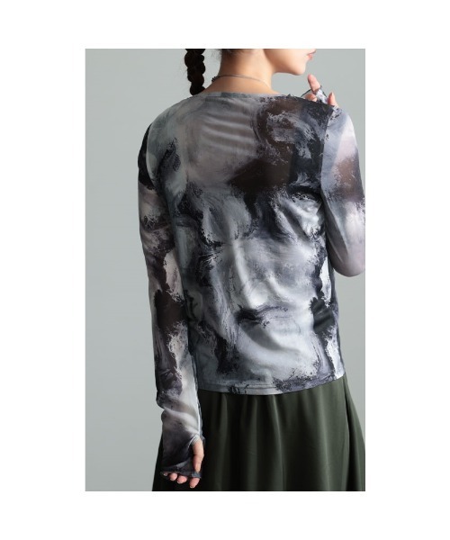 Sawa a la mode（サワアラモード）の「マーブル柄クルーネックチュールカットソー（Tシャツ/カットソー・レディース・ブラック/ピンク/ベージュ・FREE）」の14枚目の写真