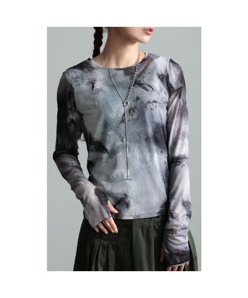 Sawa a la mode（サワアラモード）の「マーブル柄クルーネックチュールカットソー（Tシャツ/カットソー・レディース・ブラック/ピンク/ベージュ・FREE）」の16枚目の写真