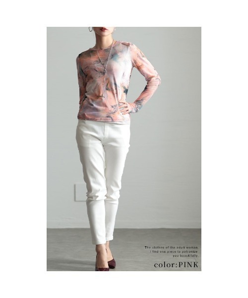 Sawa a la mode（サワアラモード）の「マーブル柄クルーネックチュールカットソー（Tシャツ/カットソー・レディース・ブラック/ピンク/ベージュ・FREE）」の17枚目の写真