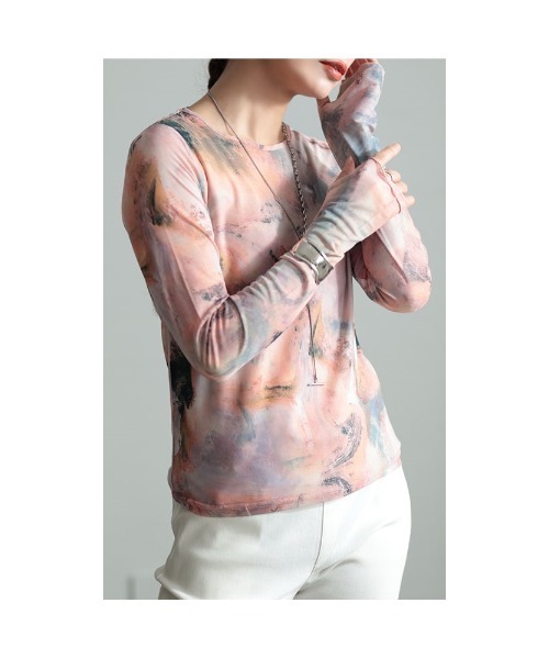 Sawa a la mode（サワアラモード）の「マーブル柄クルーネックチュールカットソー（Tシャツ/カットソー・レディース・ブラック/ピンク/ベージュ・FREE）」の21枚目の写真