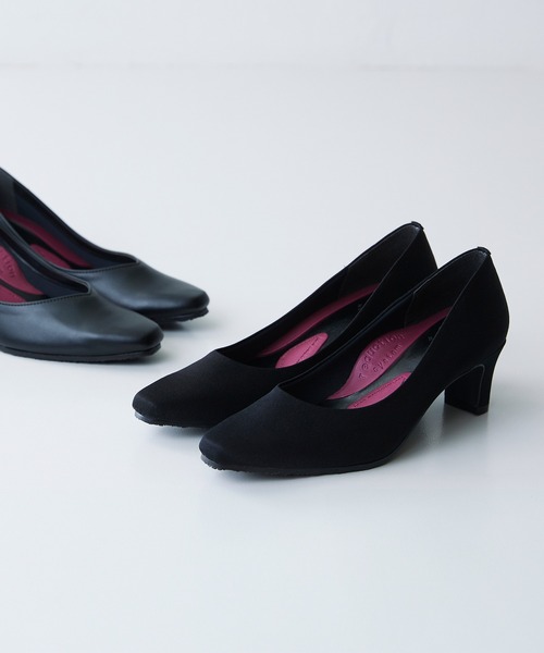 スクエアトゥ 5.5cmヒール 整うパンプス（パンプス）｜welleg（ウェレッグ）