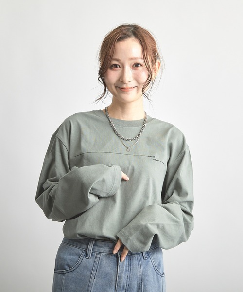 B'day(ビーデイ)の「ヘヴィウェイト天竺 プリント 長袖 クルーネック(Tシャツ/カットソー・レディース・ブラック/ホワイト/モスグリーン・LARGE/MEDIUM)」の3枚目の写真