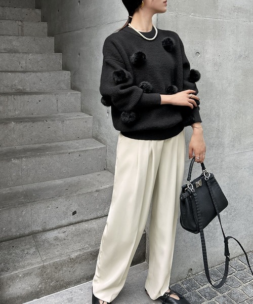 【セール】ファーポンポンニットプルオーバー（ニット/セーター）｜ELFRANK（エルフランク）