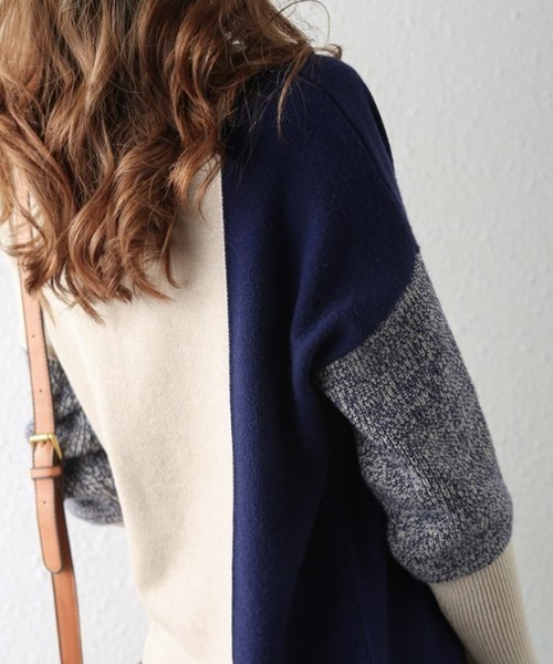 【セール】パネル切り替え配色ニットタートルプルオーバー（ニット/セーター）｜deux amour（ドゥーザムール）