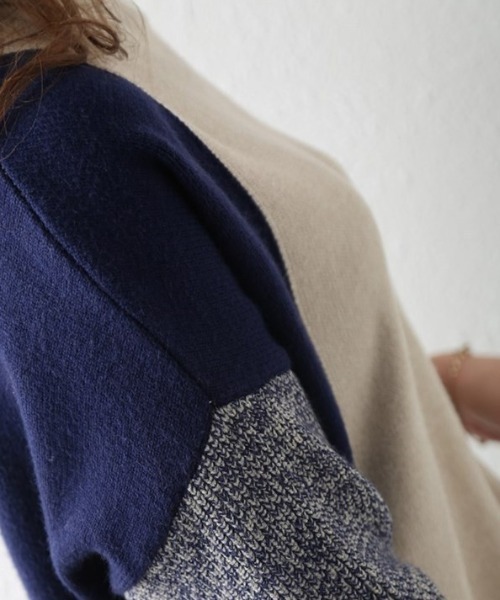 【セール】パネル切り替え配色ニットタートルプルオーバー（ニット/セーター）｜deux amour（ドゥーザムール）