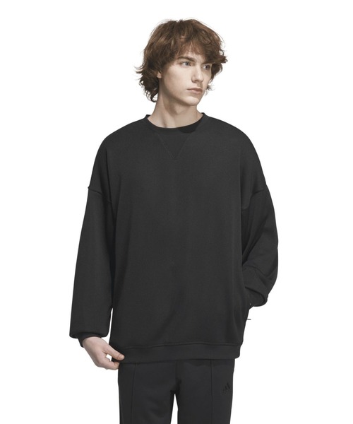adidas（アディダス）の「【別注】アディダス adidas エッセンシャル レギュラーフィット クォーター ニットスウェットシャツ 限定コラボ（スウェット・メンズ・ブラック/グリーン/ネイビー・S/M/L/LL/3L）」の2枚目の写真