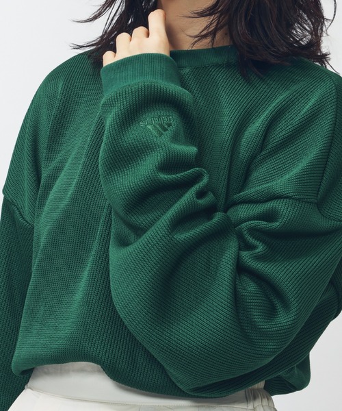 adidas（アディダス）の「【別注】アディダス adidas エッセンシャル レギュラーフィット クォーター ニットスウェットシャツ 限定コラボ（スウェット・メンズ・ブラック/グリーン/ネイビー・S/M/L/LL/3L）」の7枚目の写真