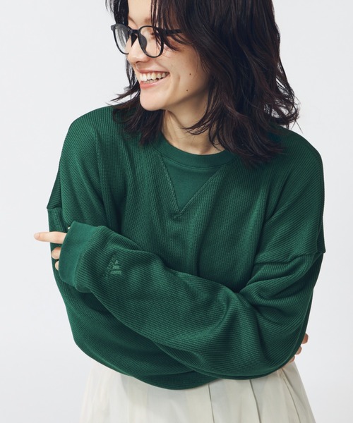 adidas（アディダス）の「【別注】アディダス adidas エッセンシャル レギュラーフィット クォーター ニットスウェットシャツ 限定コラボ（スウェット・メンズ・ブラック/グリーン/ネイビー・S/M/L/LL/3L）」の8枚目の写真