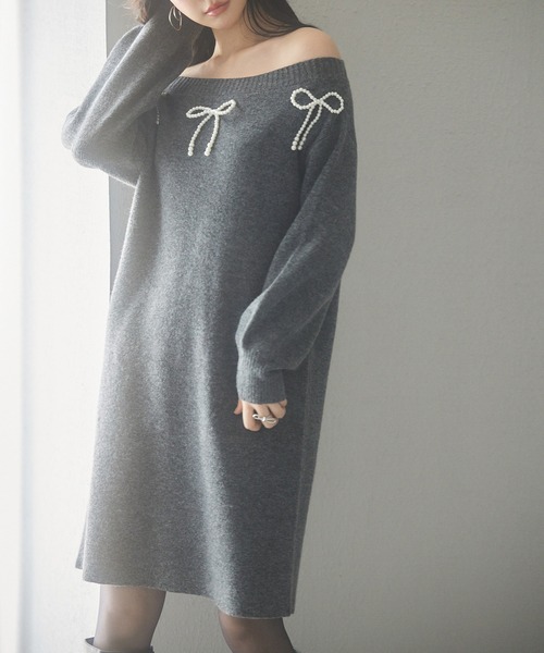 2wayネックパールリボンニットワンピース（ワンピース）｜SAISON DE