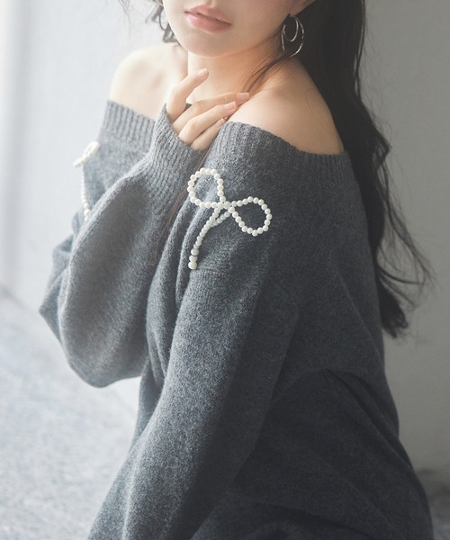 SAISON DE PAPILLON(セゾンドパピヨン)の「2wayネックパールリボンニットワンピース(ワンピース・レディース・チャコール・L/M)」の12枚目の写真