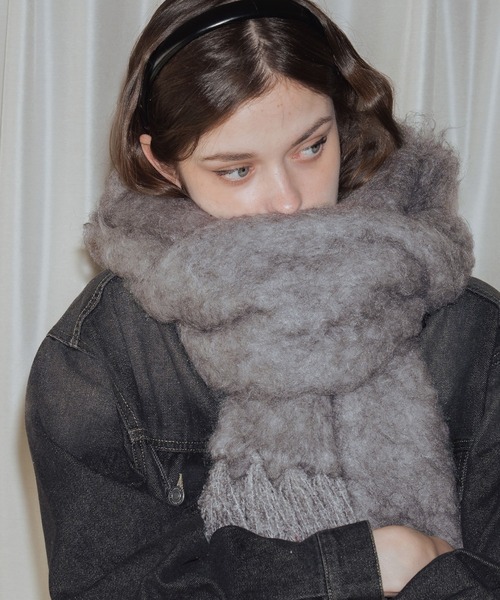 モヘアタッチシャギーボリュームフリンジカラーマフラー（マフラー