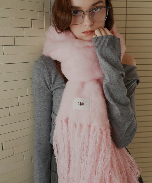 モヘアタッチシャギーボリュームフリンジカラーマフラー（マフラー