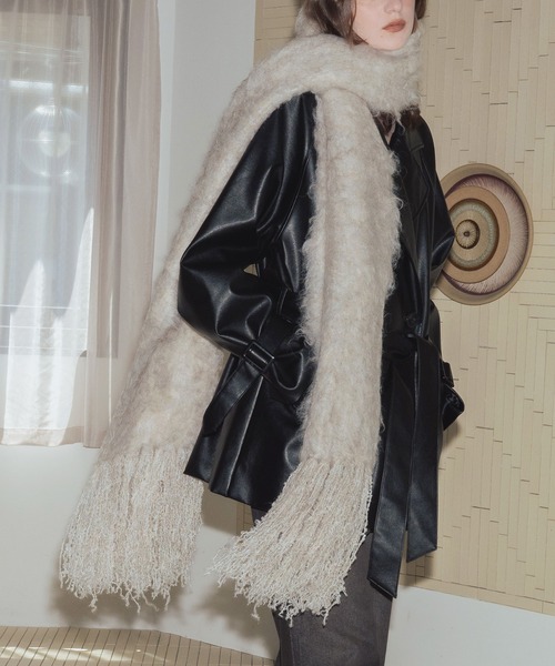 モヘアタッチシャギーボリュームフリンジカラーマフラー