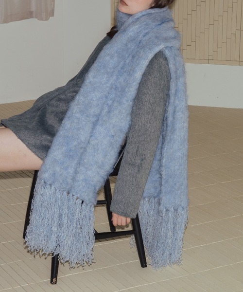 モヘアタッチシャギーボリュームフリンジカラーマフラー（マフラー