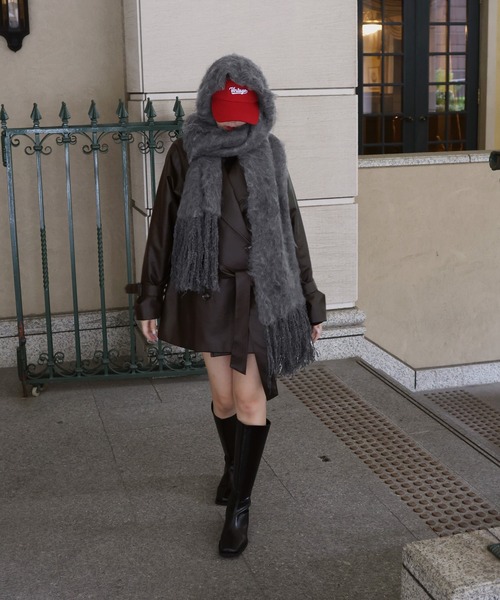 モヘアタッチシャギーボリュームフリンジカラーマフラー（マフラー