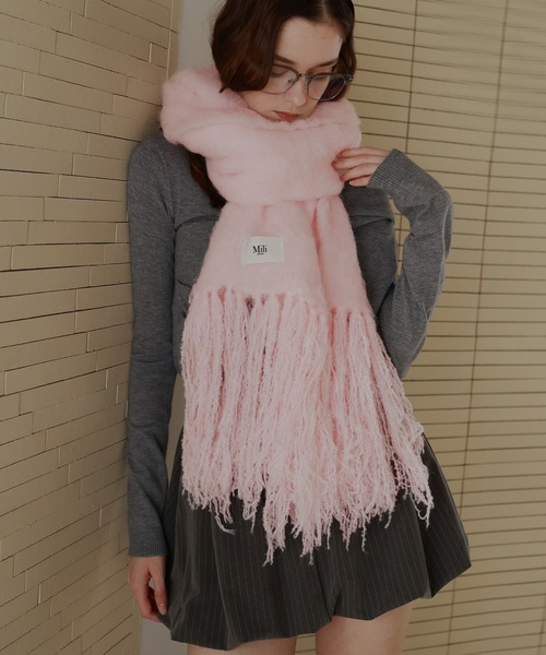 モヘアタッチシャギーボリュームフリンジカラーマフラー（マフラー