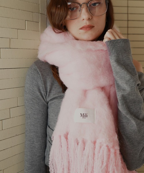 モヘアタッチシャギーボリュームフリンジカラーマフラー（マフラー