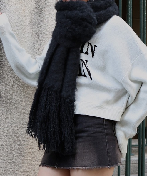 モヘアタッチシャギーボリュームフリンジカラーマフラー