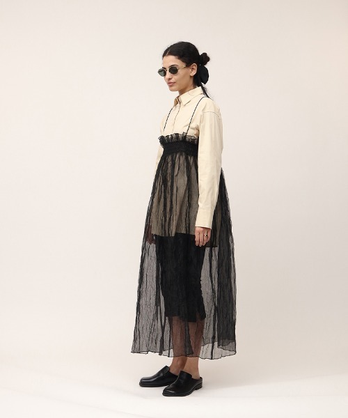 Recycle Organdy Pleats Dress / Beige | leinwande