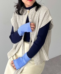 とてもち配色モックネックリブニットプルオーバー
