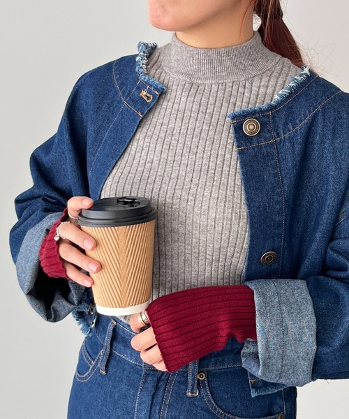 CRAFT STANDARD BOUTIQUE（クラフトスタンダードブティック）の「とてもち配色モックネックリブニットプルオーバー（ニット/セーター・レディース・その他7/グレー/アイボリー/ブラック/ネイビー・FREE）」の4枚目の写真