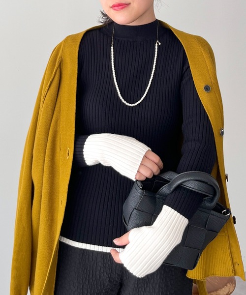 CRAFT STANDARD BOUTIQUE（クラフトスタンダードブティック）の「とてもち配色モックネックリブニットプルオーバー（ニット/セーター・レディース・その他7/グレー/アイボリー/ブラック/ネイビー・FREE）」の3枚目の写真