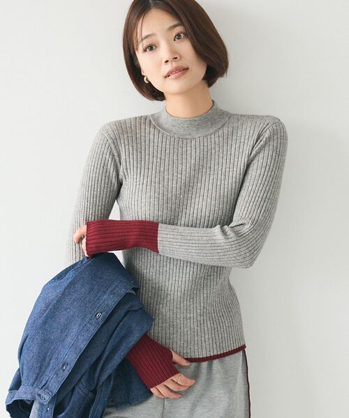 CRAFT STANDARD BOUTIQUE（クラフトスタンダードブティック）の「とてもち配色モックネックリブニットプルオーバー（ニット/セーター・レディース・その他7/グレー/アイボリー/ブラック/ネイビー・FREE）」の8枚目の写真