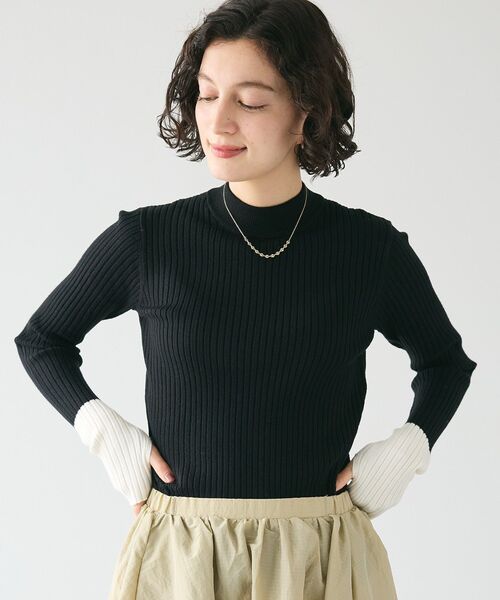 CRAFT STANDARD BOUTIQUE（クラフトスタンダードブティック）の「とてもち配色モックネックリブニットプルオーバー（ニット/セーター・レディース・その他7/グレー/アイボリー/ブラック/ネイビー・FREE）」の6枚目の写真