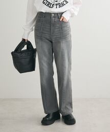 GUMストレッチデニムセンター切替ストレートフレアパンツ