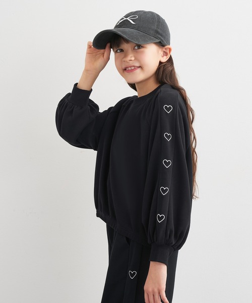 キッズ 袖ハート刺繍 クロップド丈スウェット（スウェット）｜coca