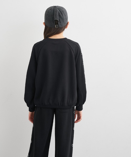 セール】キッズ 袖ハート刺繍 クロップド丈スウェット（スウェット