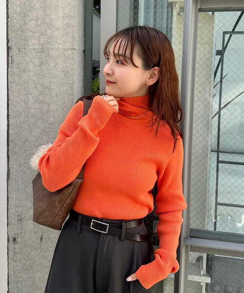 セール】【EC限定カラーORG/6色展開】タートルリブニット（ニット