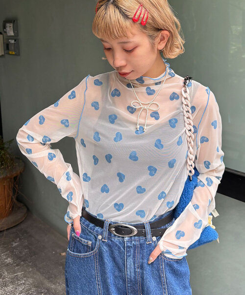 HELLO.SANFRANCISCO(ハローサンフランシスコ)の「【HELLO.SANFRANCISCO/ハローサンフランシスコ】ハートフロッキープリントシアータートルTEE(Tシャツ/カットソー・レディース・ホワイト/オレンジ/ベージュ・ONE SIZE)」の7枚目の写真