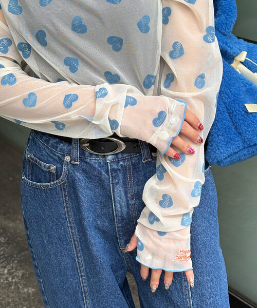 HELLO.SANFRANCISCO(ハローサンフランシスコ)の「【HELLO.SANFRANCISCO/ハローサンフランシスコ】ハートフロッキープリントシアータートルTEE(Tシャツ/カットソー・レディース・ホワイト/オレンジ/ベージュ・ONE SIZE)」の9枚目の写真