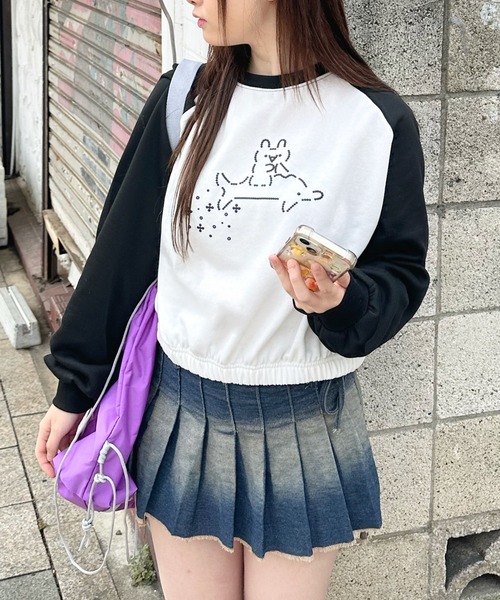 値下げ⭐️TANGRAM 裏起毛　トレーナー　S セール】アスキーアートラグラン裏起毛トレーナー【低身長さん