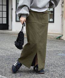 [ 裏微起毛 ] 選べるサイズ×丈 走れるストレッチカーゴ風スカート