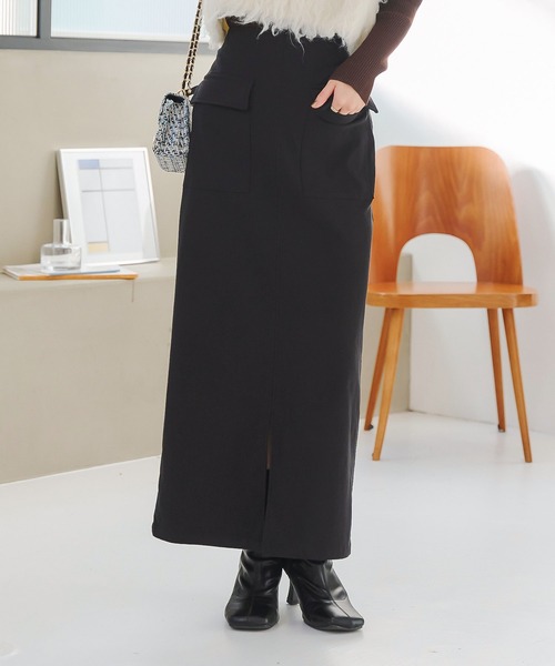 KOBE LETTUCE（コウベレタス）の「[ 裏微起毛 ] 選べるサイズ×丈 走れるストレッチカーゴ風スカート（スカート・レディース・アイボリー系/ブラック/モカ/カーキ・M/L/M1/L1）」の6枚目の写真