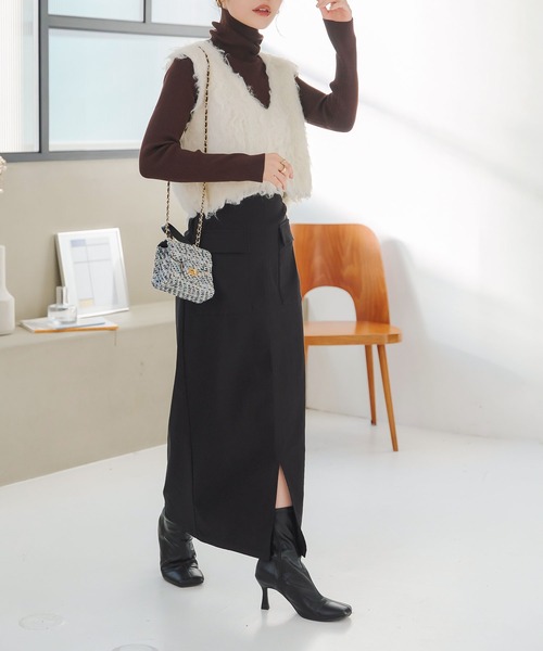 KOBE LETTUCE（コウベレタス）の「[ 裏微起毛 ] 選べるサイズ×丈 走れるストレッチカーゴ風スカート（スカート・レディース・アイボリー系/ブラック/モカ/カーキ・M/L/M1/L1）」の7枚目の写真