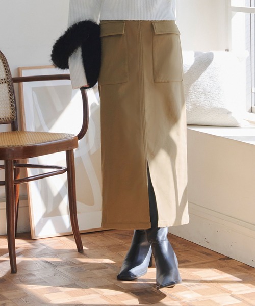 KOBE LETTUCE（コウベレタス）の「[ 裏微起毛 ] 選べるサイズ×丈 走れるストレッチカーゴ風スカート（スカート・レディース・アイボリー系/ブラック/モカ/カーキ・M/L/M1/L1）」の9枚目の写真