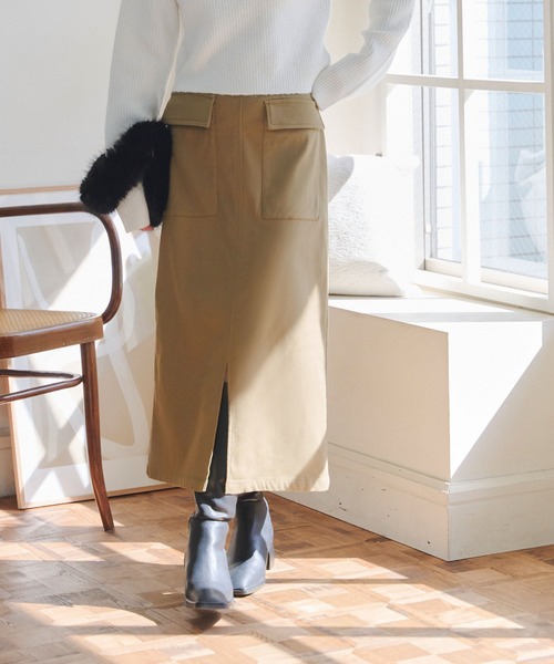 KOBE LETTUCE（コウベレタス）の「[ 裏微起毛 ] 選べるサイズ×丈 走れるストレッチカーゴ風スカート（スカート・レディース・アイボリー系/ブラック/モカ/カーキ・M/L/M1/L1）」の10枚目の写真