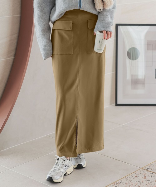 KOBE LETTUCE（コウベレタス）の「[ 裏微起毛 ] 選べるサイズ×丈 走れるストレッチカーゴ風スカート（スカート・レディース・アイボリー系/ブラック/モカ/カーキ・M/L/M1/L1）」の11枚目の写真